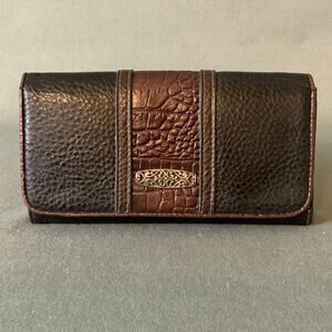 Brighton Tri-Fold Black & Brown Trim Wallet,‎ Clutch Style Leather